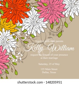 Wedding card or invitation with abstract floral background. Greeting card in grunge or retro style. Elegance Seamless pattern with flowers roses, floral illustration in vintage style
