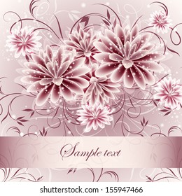 Wedding card or invitation with abstract floral background. Abstract greeting card.