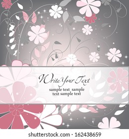 Wedding card or invitation with abstract floral background. Elegance pattern with flowers. Abstract greeting card. Greeting card in grunge or retro style.