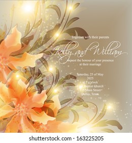 Wedding card or invitation with abstract floral background. Greeting postcard in grunge or retro vector Elegance pattern with flowers roses floral illustration vintage style Valentine anniversary 