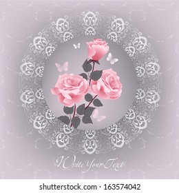 Wedding card or invitation with abstract floral background. Elegance pattern with flowers. Abstract greeting card. Greeting card in grunge or retro style.