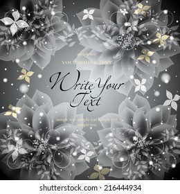 Wedding card or invitation with abstract floral background. Elegance pattern with flowers. Abstract greeting card. Greeting card in grunge or retro style.