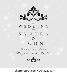 Wedding card or invitation with abstract floral background. Greeting card in grunge or retro style. Floral illustration in vintage style. Classic