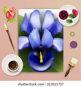 Wedding card or invitation with abstract floral background for wedding agency.  Elegance pattern with mesh flowers. Floral illustration in modern minimal style for your business.