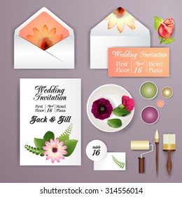 Wedding card or invitation with abstract floral background for wedding agency. Elegance pattern with mesh flowers. Floral illustration in modern minimal style for your business.