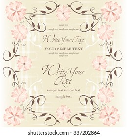Wedding card or invitation with abstract floral background. Elegance pattern with flowers. Abstract greeting card. Greeting card in grunge or retro style.