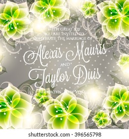 Wedding card or invitation with abstract floral background. Greeting postcard in grunge or retro vector Elegance pattern with flowers roses floral illustration vintage style Valentine anniversary