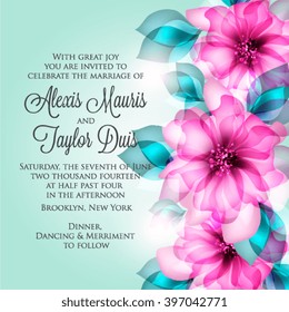 Wedding card or invitation with abstract floral background. Greeting card in grunge or retro style. Elegance Seamless pattern with flowers roses, floral illustration in vintage style Valentine.