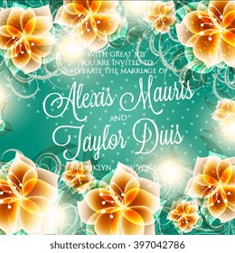 Wedding card or invitation with abstract floral background. Greeting postcard in grunge or retro vector Elegance pattern with flowers roses floral illustration vintage style Valentine anniversary