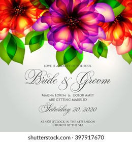 Wedding card or invitation with abstract floral background. Greeting postcard in grunge or retro vector Elegance pattern with flowers roses floral illustration vintage style Valentine anniversary