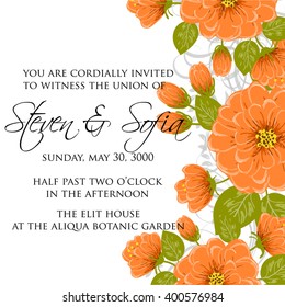 Wedding card or invitation with abstract floral background. Greeting postcard in retro vector Elegance pattern with flowers roses floral illustration vintage style