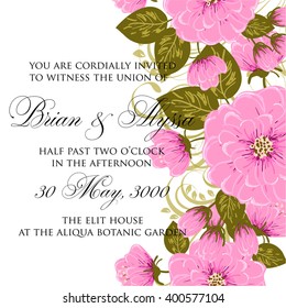 Wedding card or invitation with abstract floral background. Greeting postcard in retro vector Elegance pattern with flowers roses floral illustration vintage style