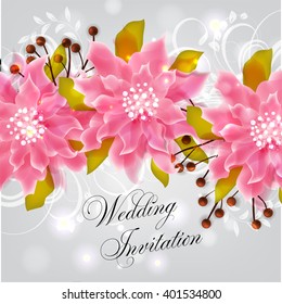Wedding card or invitation with abstract floral background. Greeting postcard in retro vector Elegance pattern with flowers roses floral illustration vintage style