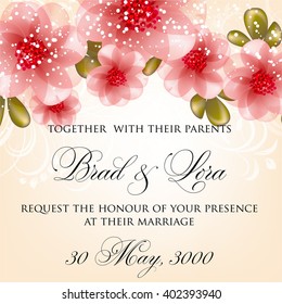 Wedding card or invitation with abstract floral background. Greeting postcard in retro vector Elegance pattern with flowers roses floral illustration vintage style