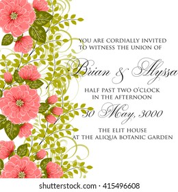 Wedding card or invitation with abstract floral background. Greeting postcard in retro vector Elegance pattern with flowers roses floral illustration vintage style