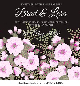 Wedding card or invitation with abstract floral background. Greeting postcard in retro vector Elegance pattern with flowers roses floral illustration vintage style
