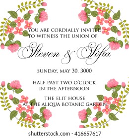Wedding card or invitation with abstract floral background. Greeting postcard in retro vector Elegance pattern with flowers roses floral illustration vintage style