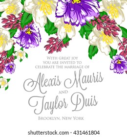 Wedding card or invitation with abstract floral background. Greeting postcard in retro vector Elegance pattern with flowers roses floral illustration vintage style