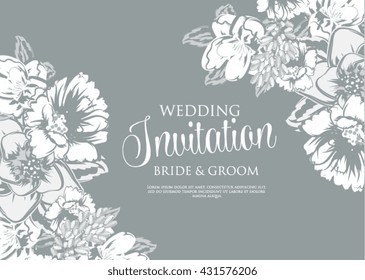 Wedding card or invitation with abstract floral background. Greeting postcard in retro vector Elegance pattern with flowers roses floral illustration vintage style