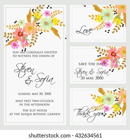 Wedding card or invitation with abstract floral background. Greeting postcard in retro vector Elegance pattern with flowers roses floral illustration vintage style