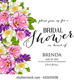Wedding card or invitation with abstract floral background. Greeting postcard in retro vector Elegance pattern with flowers roses floral illustration vintage style