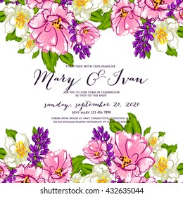 Wedding card or invitation with abstract floral background. Greeting postcard in retro vector Elegance pattern with flowers roses floral illustration vintage style
