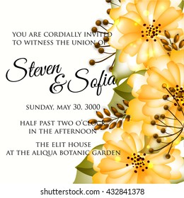 Wedding card or invitation with abstract floral background. Greeting postcard in retro vector Elegance pattern with flowers roses floral illustration vintage style