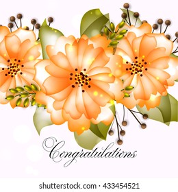 Wedding card or invitation with abstract floral background. Greeting postcard in retro vector Elegance pattern with flowers roses floral illustration vintage style