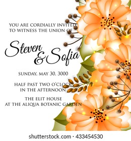 Wedding card or invitation with abstract floral background. Greeting postcard in retro vector Elegance pattern with flowers roses floral illustration vintage style