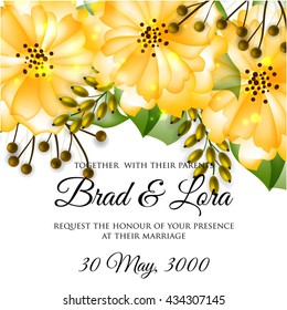 Wedding card or invitation with abstract floral background. Greeting postcard in retro vector Elegance pattern with flowers roses floral illustration vintage style
