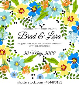 Wedding card or invitation with abstract floral background. Greeting postcard in retro vector Elegance pattern with flowers roses floral illustration vintage style