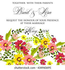 Wedding card or invitation with abstract floral background. Greeting postcard in retro vector Elegance pattern with flowers roses floral illustration vintage style