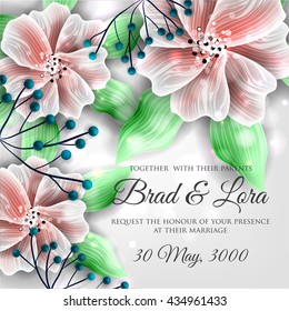 Wedding card or invitation with abstract floral background. Greeting postcard in retro vector Elegance pattern with flowers roses floral illustration vintage style