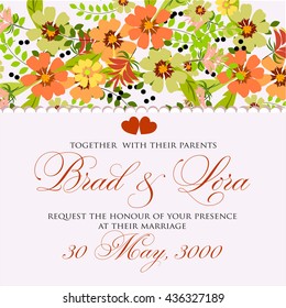 Wedding card or invitation with abstract floral background. Greeting postcard in retro vector Elegance pattern with flowers roses floral illustration vintage style