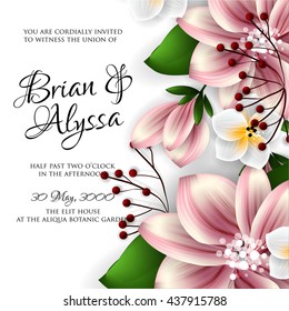 Wedding card or invitation with abstract floral background. Greeting postcard in retro vector Elegance pattern with flowers roses floral illustration vintage style