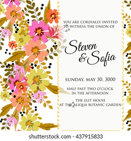 Wedding card or invitation with abstract floral background. Greeting postcard in retro vector Elegance pattern with flowers roses floral illustration vintage style