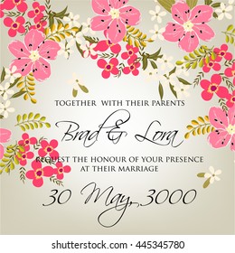 Wedding card or invitation with abstract floral background. Greeting postcard in retro vector Elegance pattern with flowers roses floral illustration vintage style