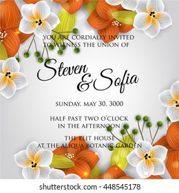 Wedding card or invitation with abstract floral background. Greeting postcard in retro vector Elegance pattern with flowers roses floral illustration vintage style
