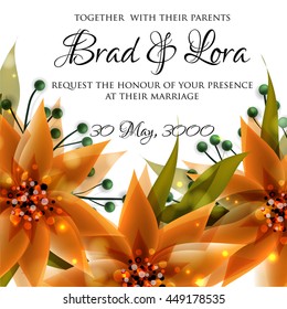 Wedding card or invitation with abstract floral background. Greeting postcard in retro vector Elegance pattern with flowers roses floral illustration vintage style