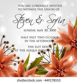 Wedding card or invitation with abstract floral background. Greeting postcard in retro vector Elegance pattern with flowers roses floral illustration vintage style