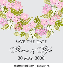 Wedding card or invitation with abstract floral background. Greeting postcard in retro vector Elegance pattern with flowers roses floral illustration vintage style