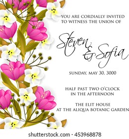 Wedding card or invitation with abstract floral background. Greeting postcard in retro vector Elegance pattern with flowers roses floral illustration vintage style