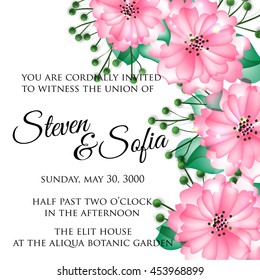 Wedding card or invitation with abstract floral background. Greeting postcard in retro vector Elegance pattern with flowers roses floral illustration vintage style