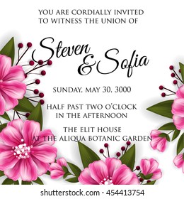 Wedding card or invitation with abstract floral background. Greeting postcard in retro vector Elegance pattern with flowers roses floral illustration vintage style