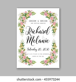 Wedding card or invitation with abstract floral background. Greeting postcard in grunge or retro vector Elegance pattern with flowers roses floral illustration vintage style Valentine anniversary