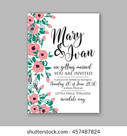 Wedding card or invitation with abstract floral background. Greeting postcard in grunge or retro vector Elegance pattern with flowers roses floral illustration vintage style Valentine anniversary