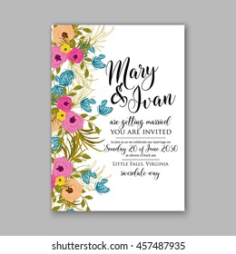 Wedding card or invitation with abstract floral background. Greeting postcard in grunge or retro vector Elegance pattern with flowers roses floral illustration vintage style Valentine anniversary