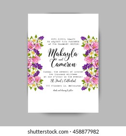 Wedding card or invitation with abstract floral background. Greeting postcard in grunge or retro vector Elegance pattern with flowers roses floral illustration vintage style Valentine anniversary