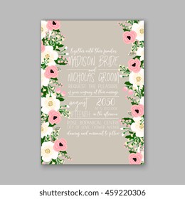 Wedding card or invitation with abstract floral background. Greeting postcard in grunge or retro vector Elegance pattern with flowers roses floral illustration vintage style Valentine anniversary