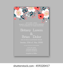 Wedding card or invitation with abstract floral background. Greeting postcard in grunge or retro vector Elegance pattern with flowers roses floral illustration vintage style Valentine anniversary